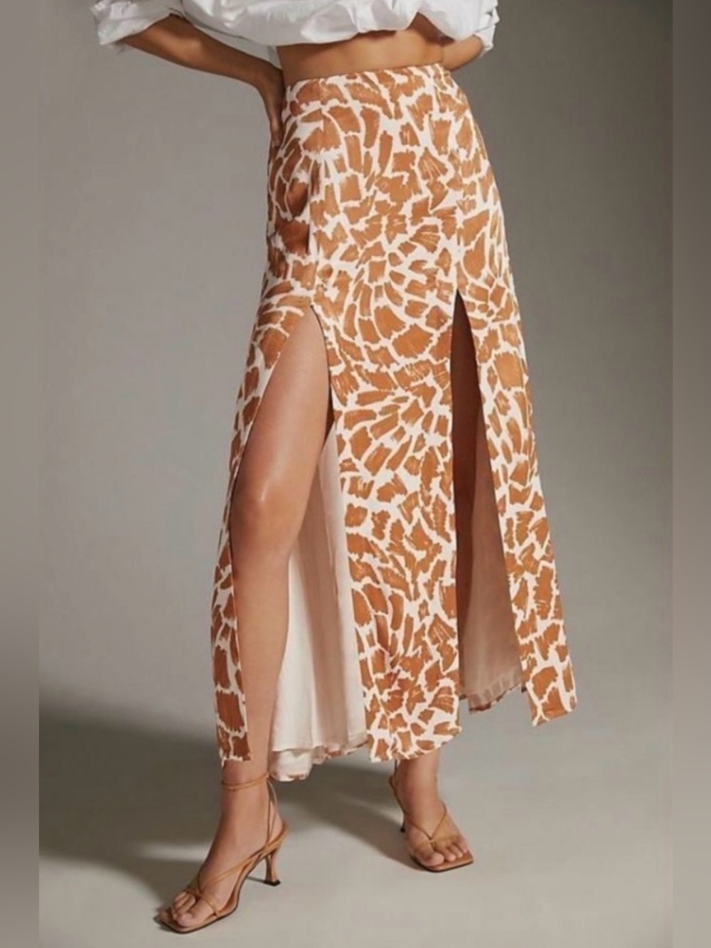 Anthropologie Maeve High-Slit Giraffe Print Maxi Skirt Size 6